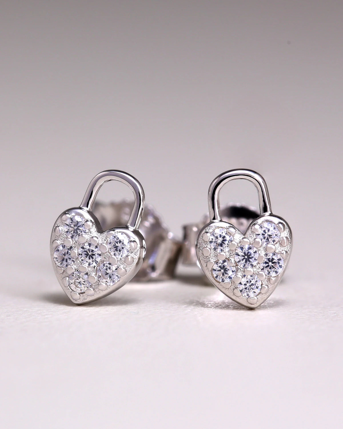 Aurelie Heart Lock Silver Studs