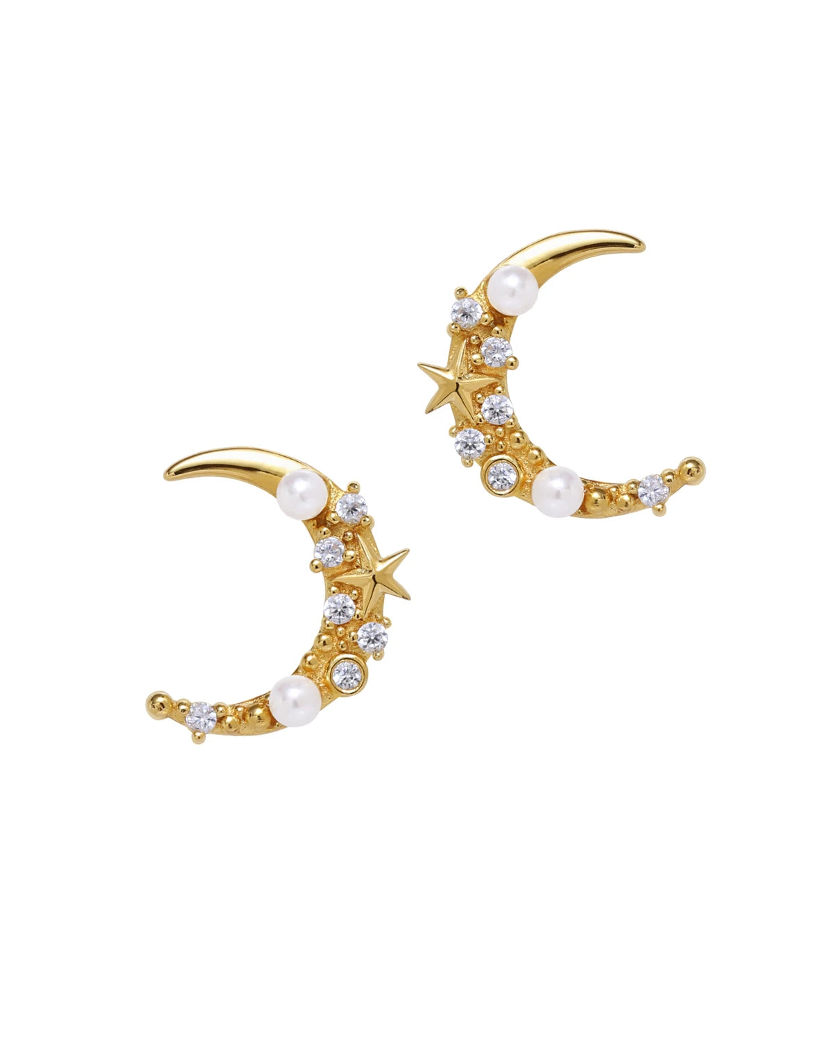 Zira Moon Petite Shell Pearls & Stars Diamond CZ Studs