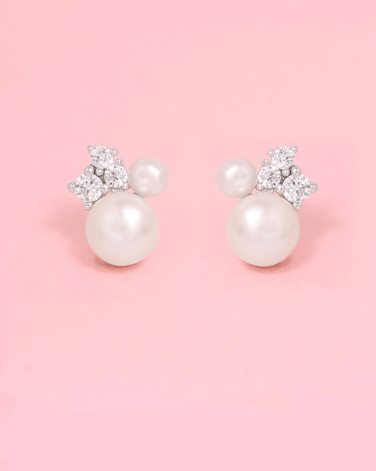 Margot Fresh Water Pearl & Diamond CZ Ear Studs