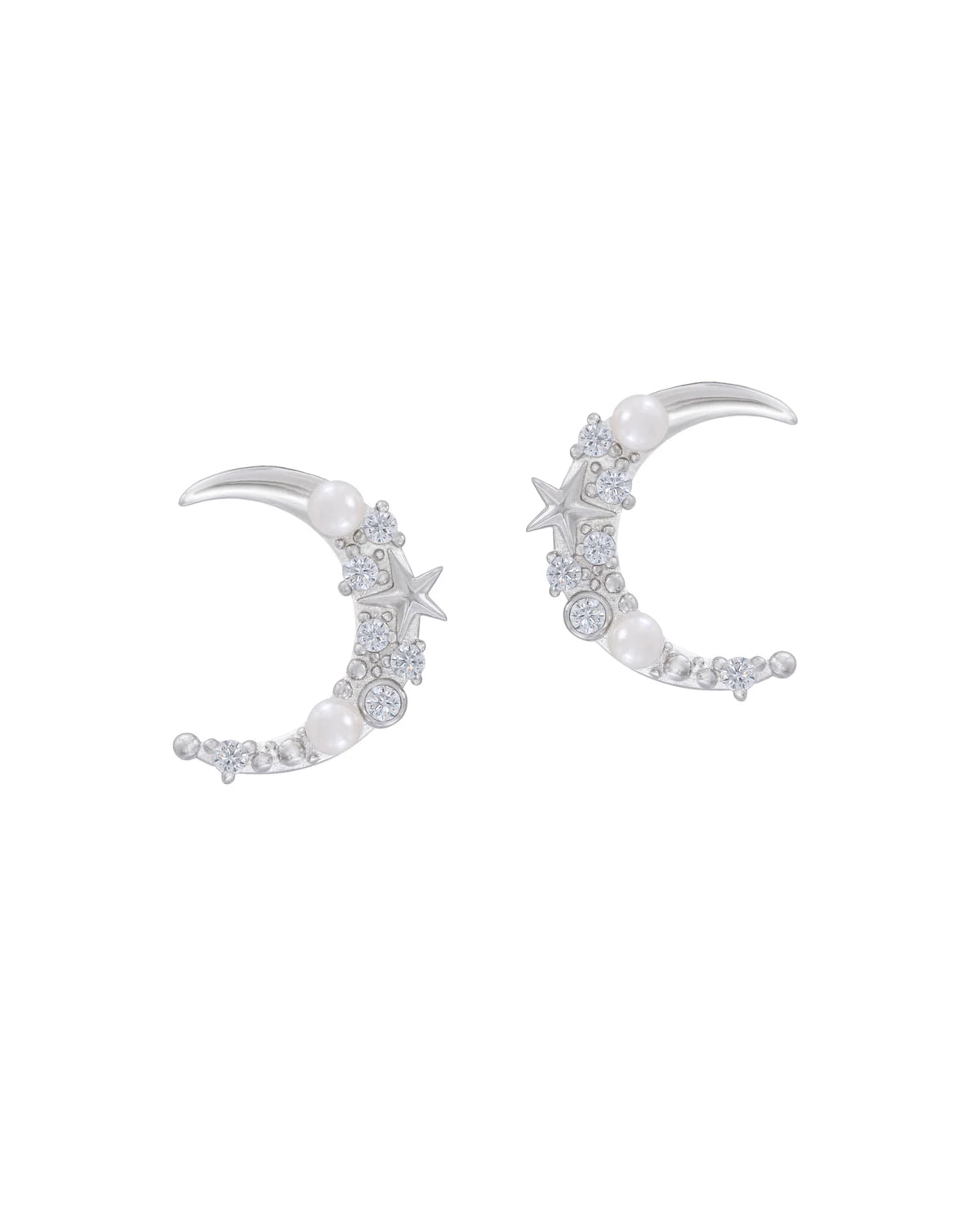 Zira Moon Celestial Pearls & Stars Silver Studs