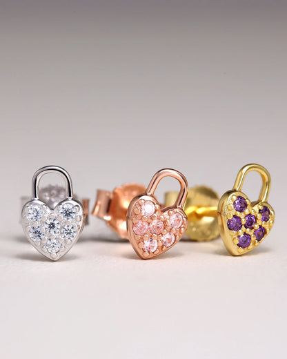 Aurélie Heart Lock CZ Diamond Ear Studs