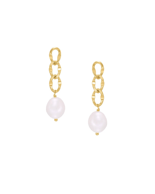 Ella Glamorous Fresh Water Pearl Cuban Link Chain Earrings