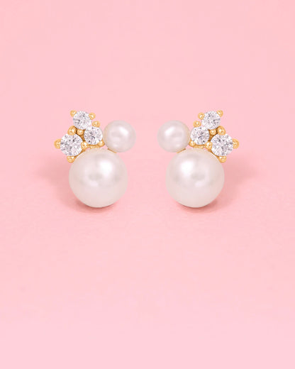 Margot Fresh Water Pearl & Diamond CZ Ear Studs