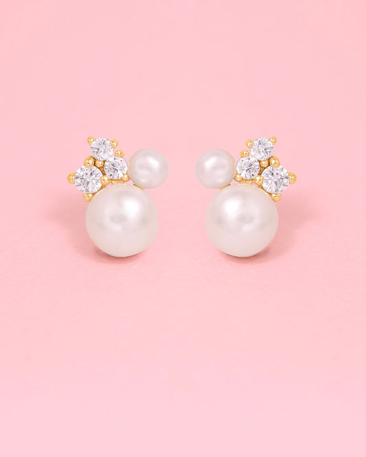 Margot Fresh Water Pearl & Diamond CZ Ear Studs