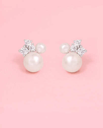 Margot Fresh Water Pearl & Diamond CZ Ear Studs