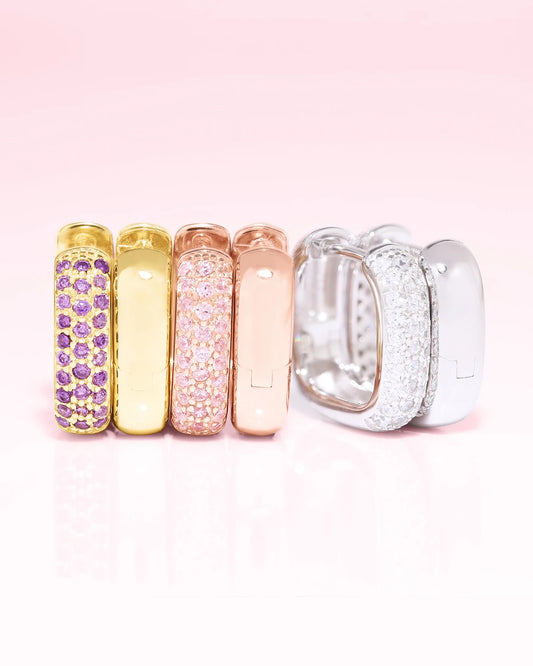 Diana Pave CZ Diamonds Square Huggies