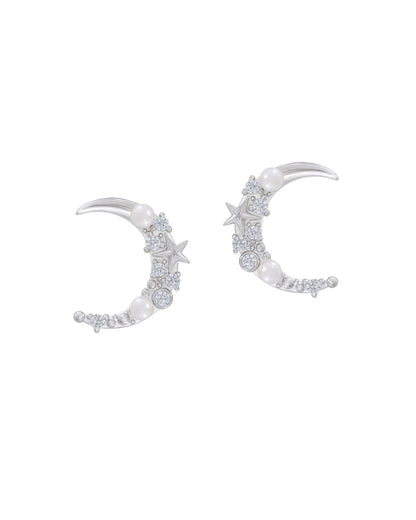 Zira Moon Petite Shell Pearls & Stars Diamond CZ Studs
